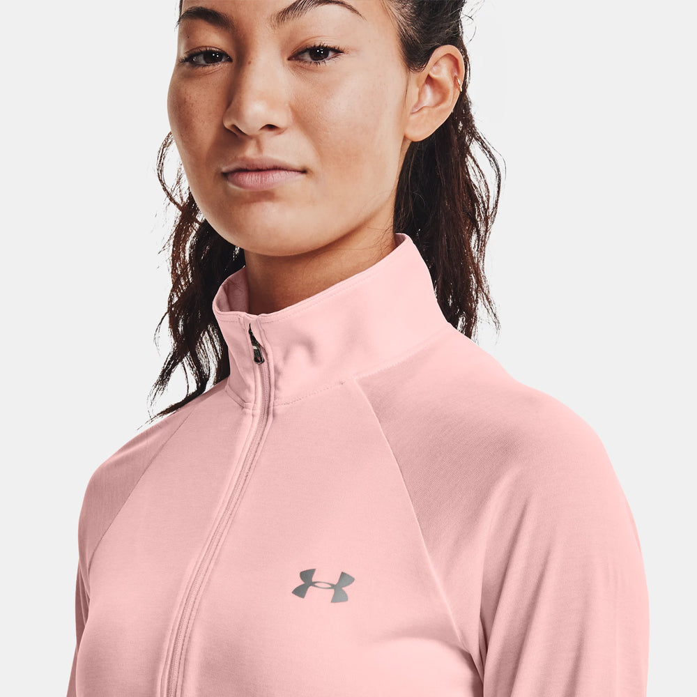 chandail a demi zip under armour rose blush avec logo au coeur